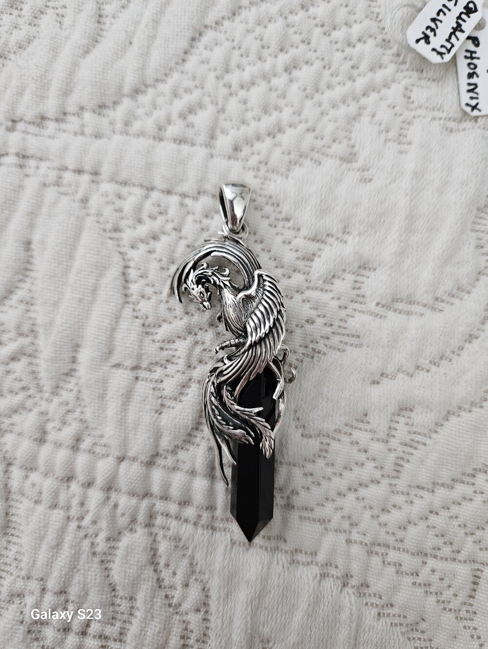 Onyx Sterling Silver Flying Phoenix Amulet